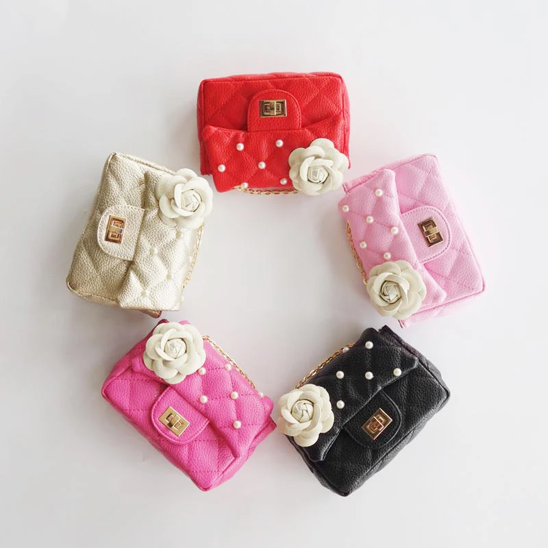 

Baby Flower beads Bag Fashion Kids Shoulder Bag Little Girls Gifts Toddler Purse Handbag Children Mini Messenger Bag PU Leather