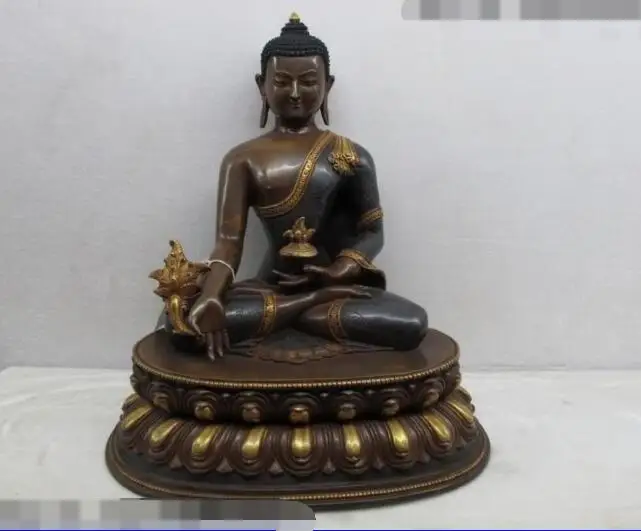 

S01686 Tibet Buddhism purple Bronze Copper Gild Bhaisajyaguru Sakyamuni Buddha Statue