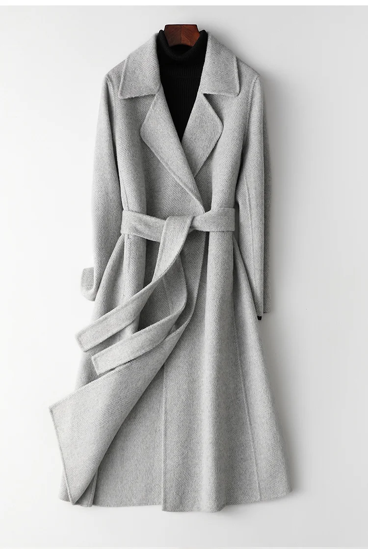 AYUSNUE Wool Coat Women Double Sided Long Wool Jacket Spring Autumn Overcoat Korean Abrigos Mujer Elegante M061 KJ2540