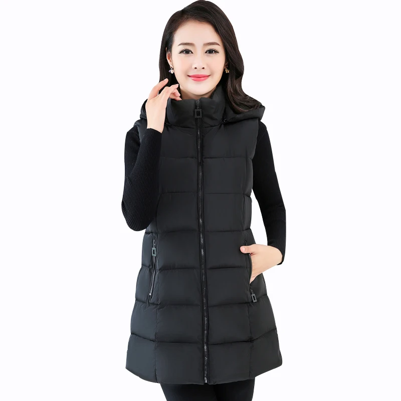 Rlyaeiz New Women Vests Waistcoat 2018 Autumn Winter Mid-long Pure Color Cotton-padded Vest Female Sleeveless Jackets And Coats