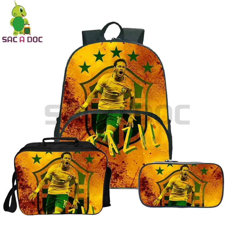 

Neymar 3Pcs/Sets Backpack School Shoulder Bags for Teenage Girls Boys Travel Rucksack Kids Daypacks with Cooler Bag