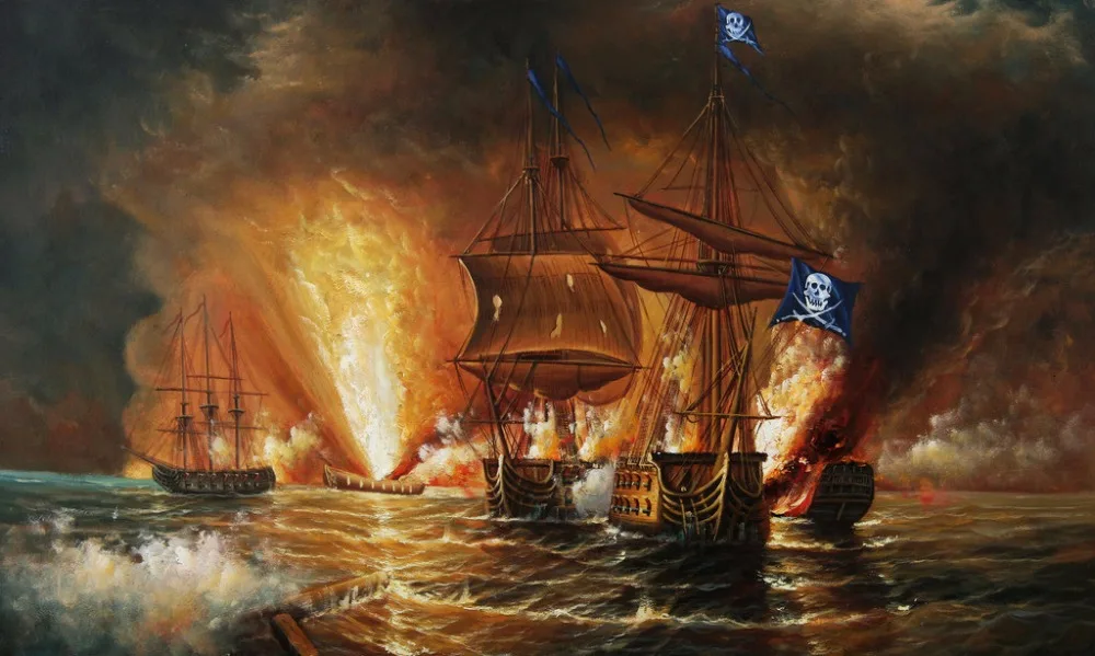 TOP art Иван айвазский Морской пейзаж пиратские лодки картина маслом хорошая печать