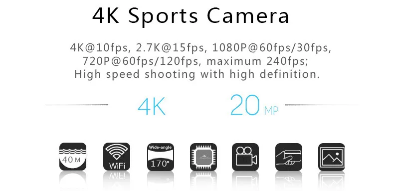 Amkov AMK7000S 4K Ultra HD 2 inches TFT WiFi Action Camera DV with Sunplus 6350M SPCA6350 OV4689 Image Sensor 170 Degree View Angle Remote Control Watch
