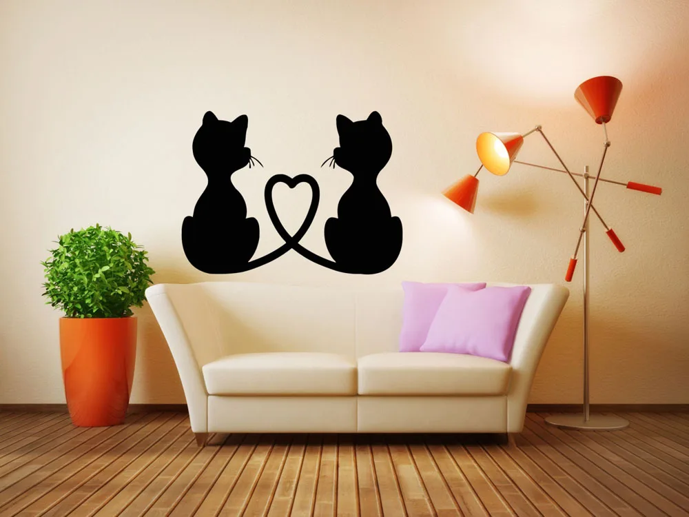 Wall Decal Cat Heart Romance Vinyl Sticker Pet Mural Room Stickers Art Love Pattern Kitten Waterproof Removable B059 | Дом и сад