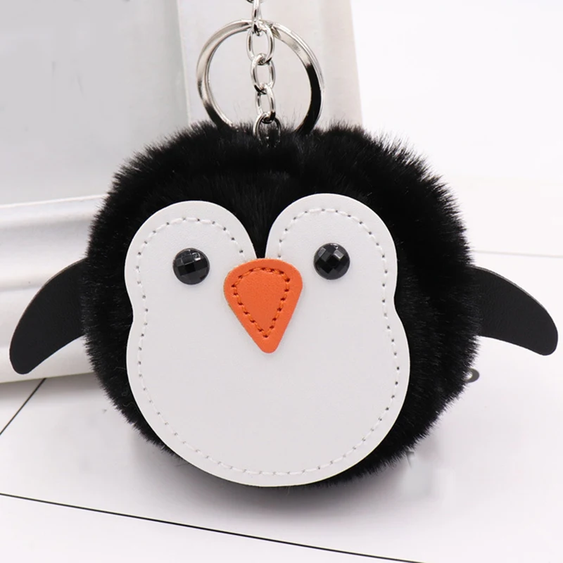 

Cute Rabbit Fur Ball Penguin Keychain Car Pompon Key Rings Key Holder Key Cover Women Bag Charms Trinket Jewelry Accessories