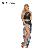 W-Yunna 3d длинная юбка с принтом женская повседневная Boho пляжная летняя Макси-юбка Женская Сплит уличная одежда с бретельками сексуальная юбка Jupe Femme