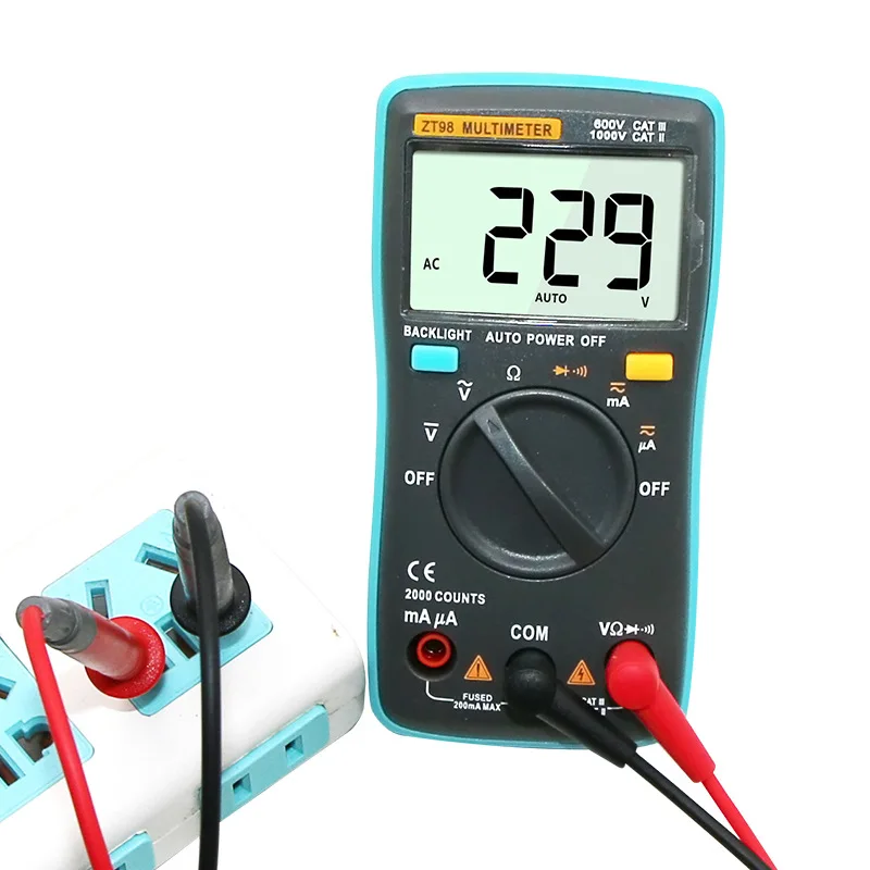 Urijk AC/DC Digital Multimeter Tester Volt Meter Handheld Ammeter Voltmeter ZT98 LCD Backlight Multimeter