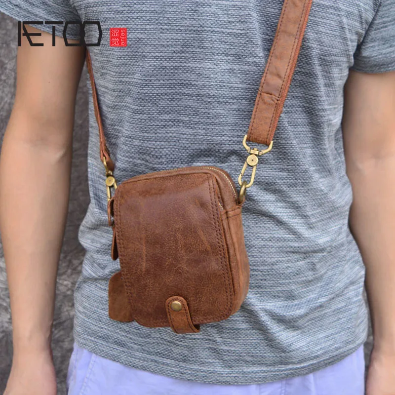 

AETOO Retro leisure flap leather men's bag shoulder men's Messenger bag head layer messenger bag