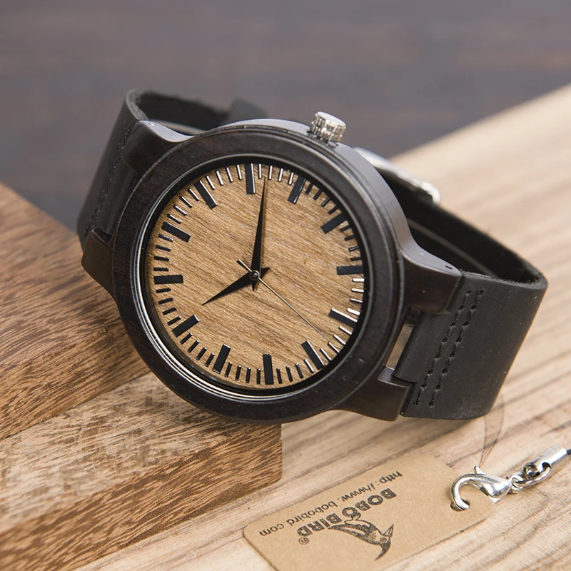 

BOBO BIRD Famous Brand Wood Watch Men Quartz Watches Genuine Leather Band Wristwatch relogio masculino