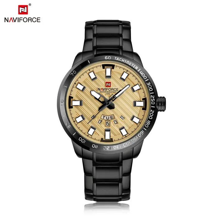 NAVIFORCE новые модные мужские золотые часы люксовый бренд кварцевые часы из нержавеющей водонепроницаемой даты недели дисплей модное платье часы - Цвет: BLACK YELLOW WHITE