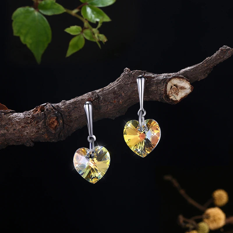 LEKANI кристаллами от Сваровски подвесное сердечко серьги S925 стерлингового серебра Красочные пирсинг для Для женщин свадебные подарки, хорошее ювелирное изделие