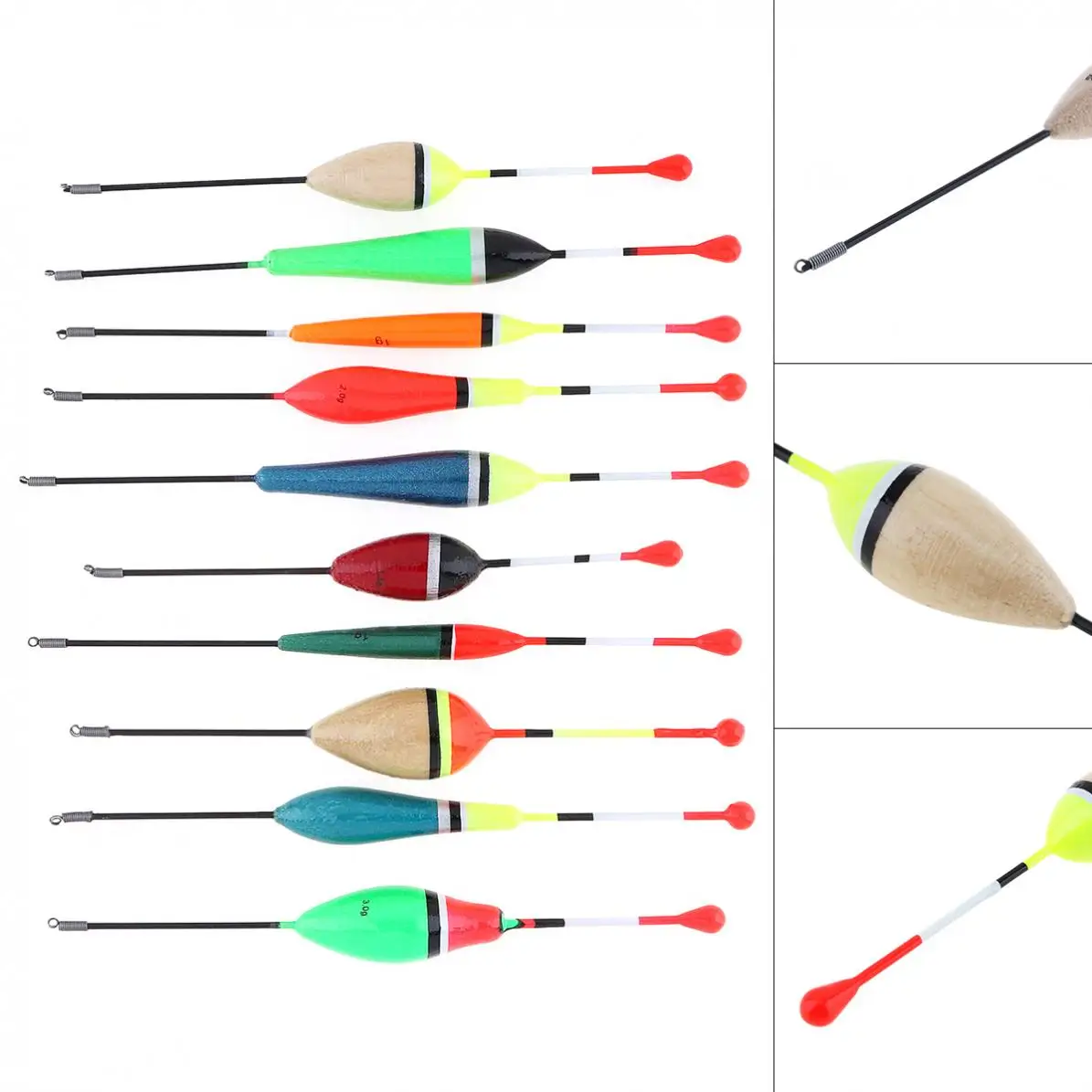 10pcs/lot Mixed Size Colorful Balsa Wood Fishing Float Balsa Bobber 14