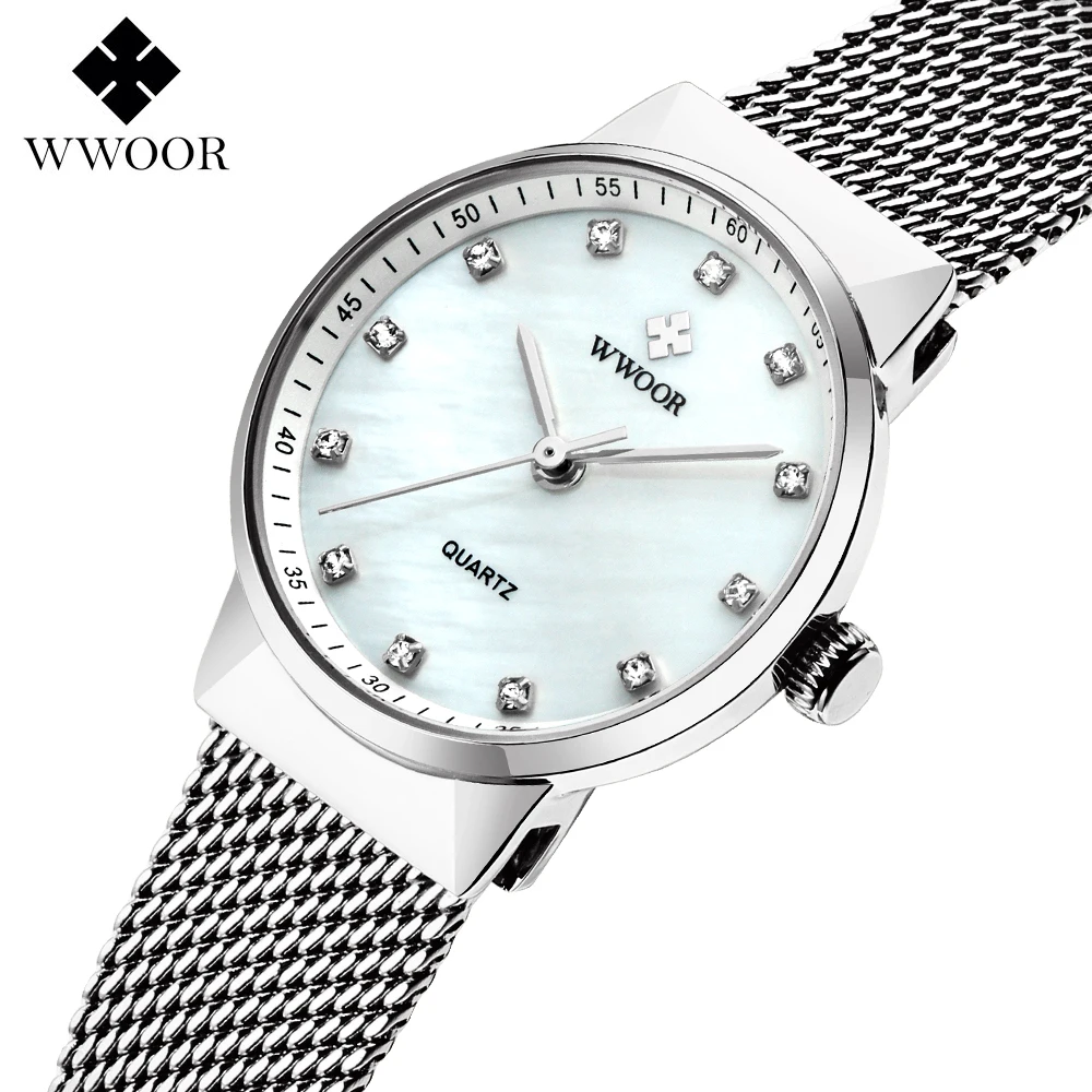 

WWOOR Women's Watches Top brand Stainless steel strap Quartz Watch Lady Fashion ultra-thin dial Bracelet Women Female Clock Gift
