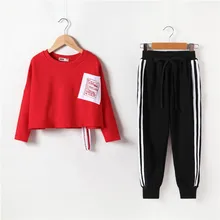 Детские спортивные костюмы танцевальные комплекты в стиле хип-хоп для мальчиков и девочек комплект одежды для детей от 3 до 15 лет, толстовка с капюшоном для девочек-подростков Топы и штаны CA740