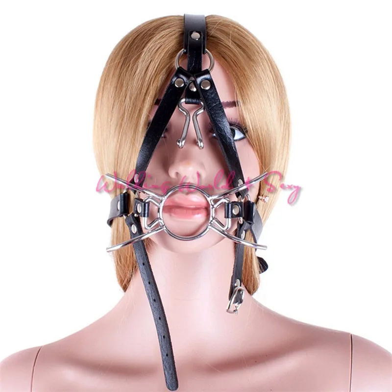 Spider X Style Open Mouth Gag Metal Oral Fixation Sex Ring Leather Head Harness Fetish Slave Mask Adult Game Sex Toys For Couple (3)