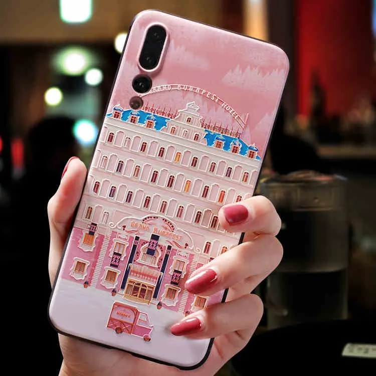 

The Grand Budapest Hotel small sleep Pink embossed Relief case For Huawei P20 PRO P20 case cover P10 PLUS P10 CASE Mate 10 Pro