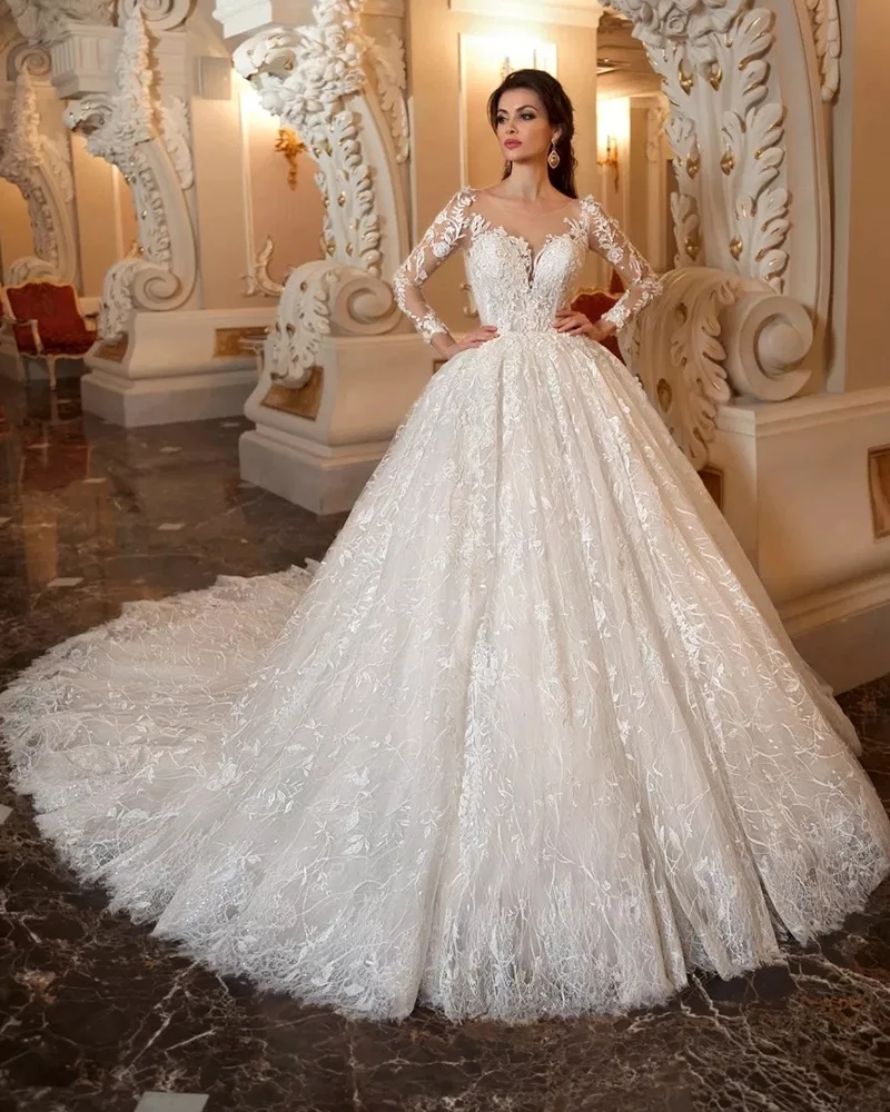 

Vintage Ball Gown Wedding Dresses 2019 Suknie Slubne Long Sleeve Vestido de Casamento Gorgeous Robe de Mariage Tulle Gelinlik