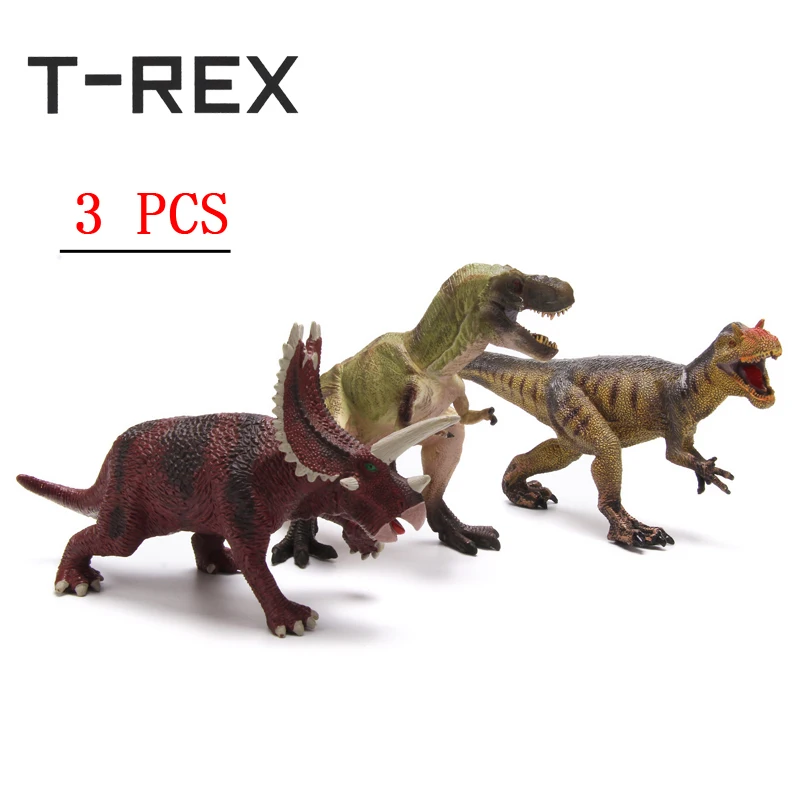 

T-REX 3 PCS Dinosaur Set Triceratops Tyrannosaurus Carnotaurus Jurassic World Plastic Animal Model Collection Educational Toy