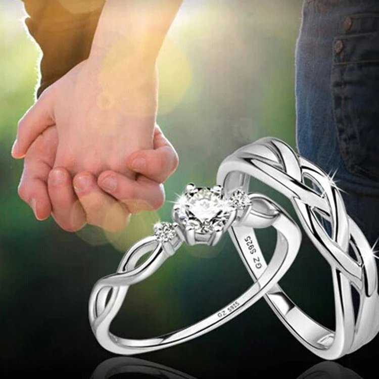 

Hot Sale 1pc Fashion Silver Plated Love Intertwined Opening Adjustable Rhinestone Couple Ring Drop Shipping