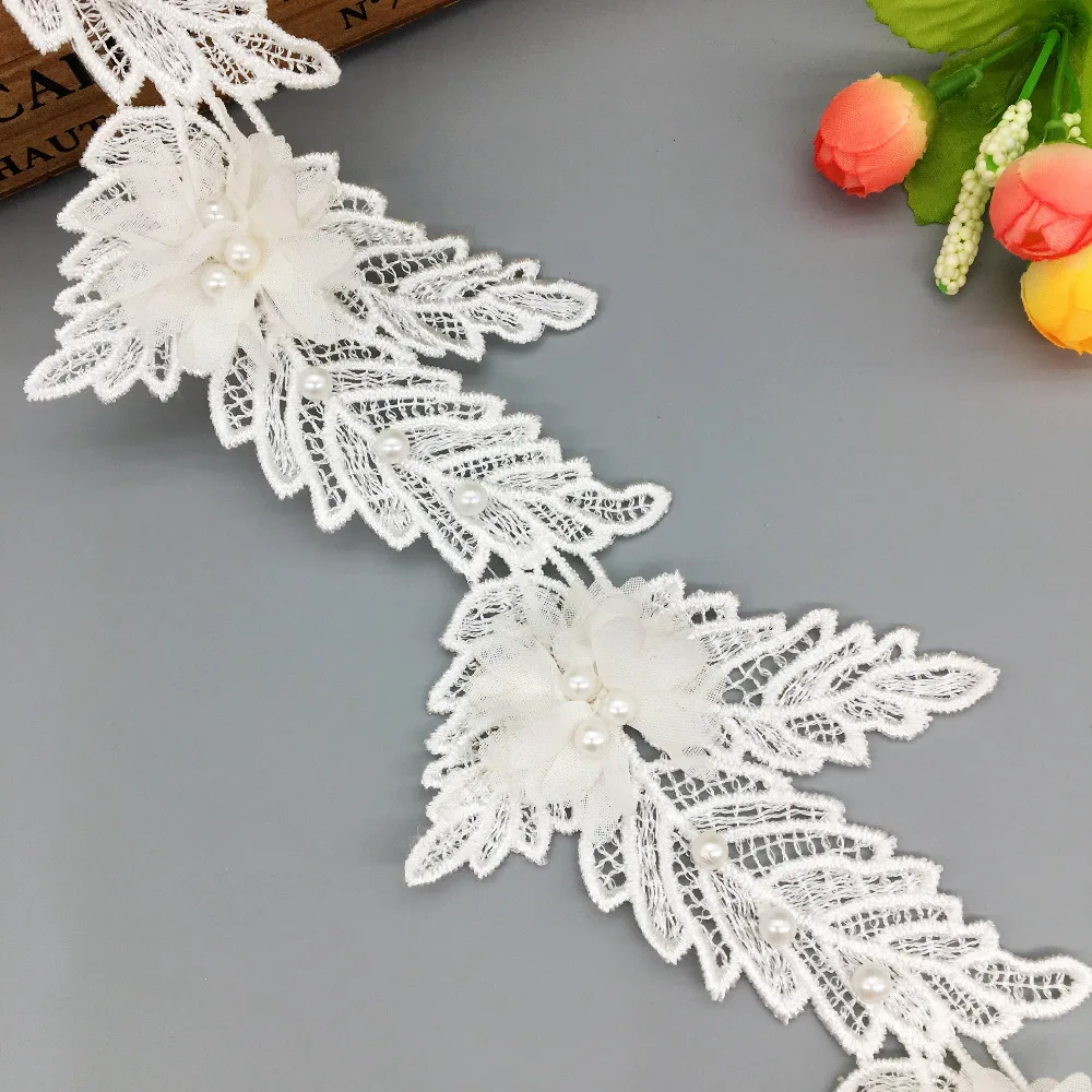 2 yardas Blanco Cinta de Flores de Encaje Bordado Soluble en Agua Boda Coser Craft
