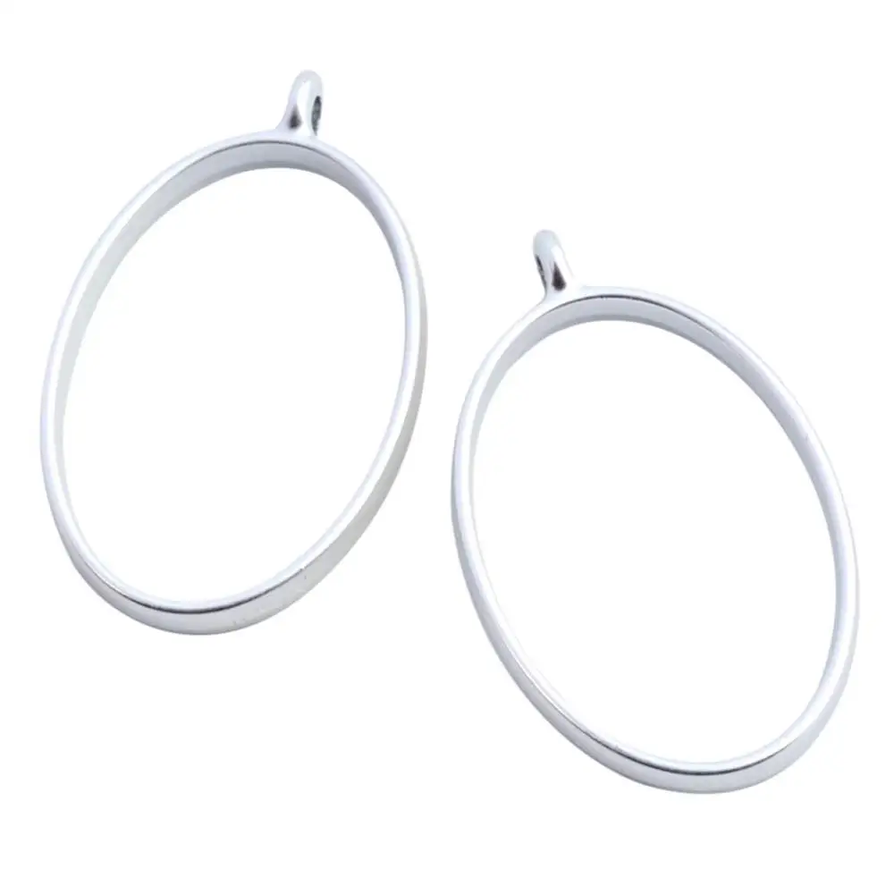 

10pcs Rack Plating Alloy Oval Open Back Silver Bezel Pendants For DIY Resin Pressed Flower Jewelry Lead Free & Nickel Free F70
