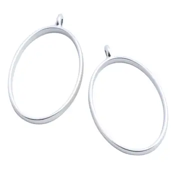 

10pcs Rack Plating Alloy Oval Open Back Silver Bezel Pendants For DIY Resin Pressed Flower Jewelry Lead Free & Nickel Free F70