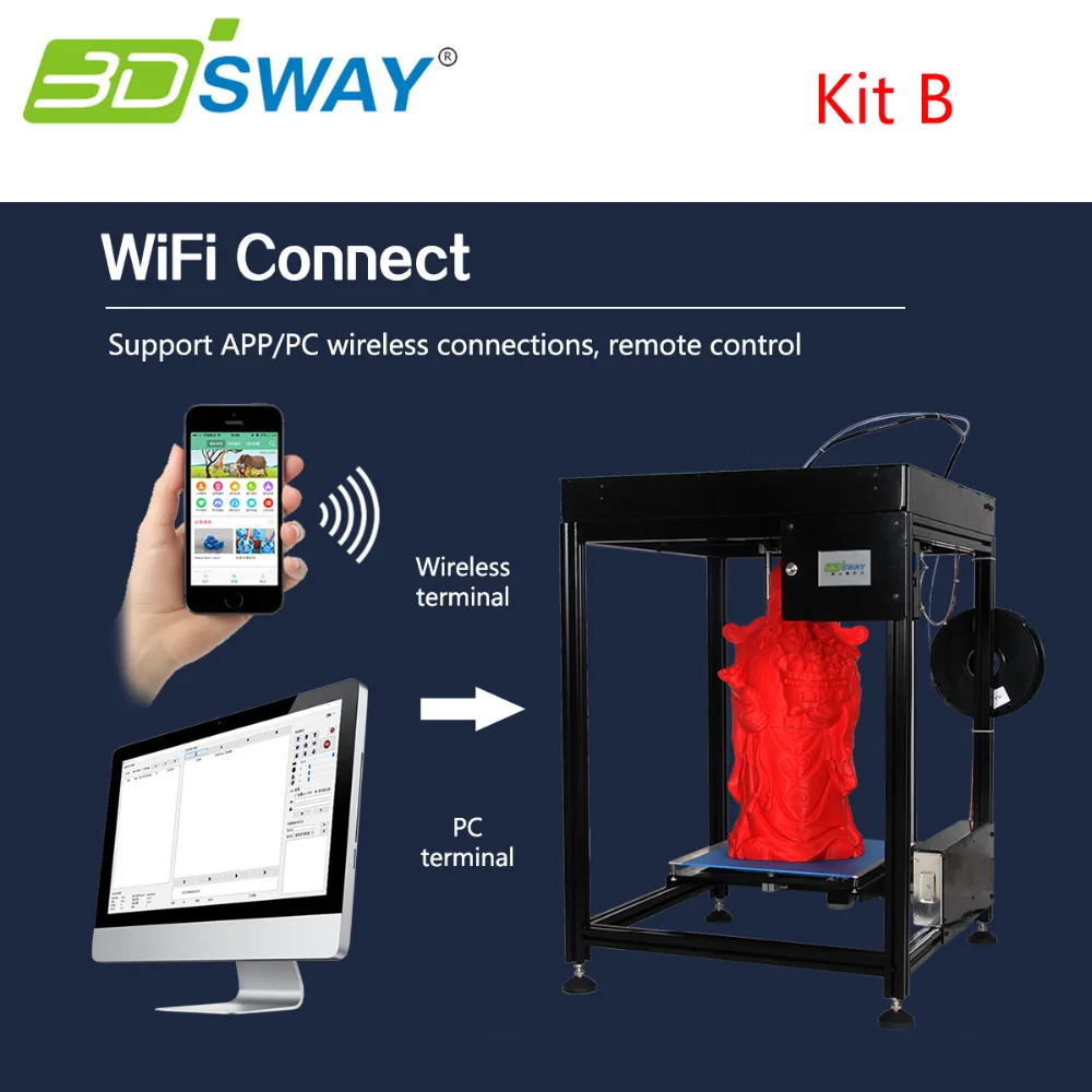  3DSWAY FDM 3D Printer XCR335 Big Size DIY Smart 3D Printer Kit B with E3D Chimera E3D Cyclops Hotend Kit 1KG PLA/ABS Filament 