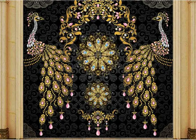 custom 3D luxury wallpaper Luxury European Black Gold Gem