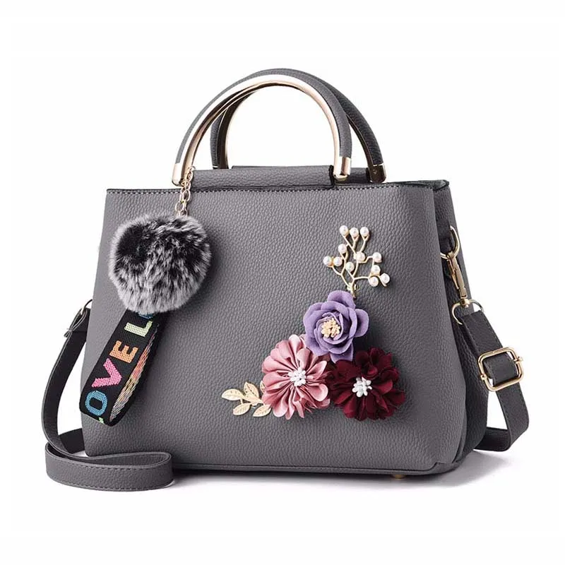 Women Flower Leather Handbag Holiday Female Pompom Clutch Bags Lady Travel Casual Shoulder Bag Exquisite Crossbody SS7001 (6)