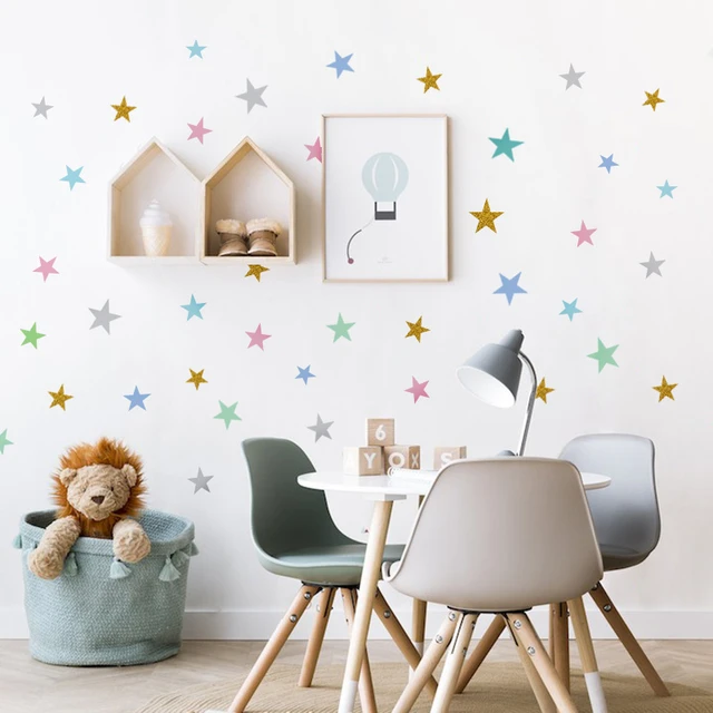 Pegatinas de pared Beige de estrellas de dibujos animados, calcomanías de  pared extraíbles para guardería, póster impreso para niños, habitación de  bebé, decoración Interior del hogar, regalos - AliExpress