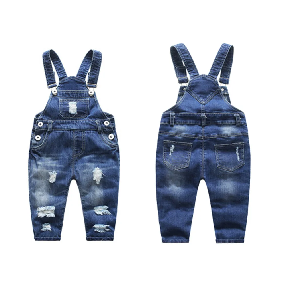

Denim Overalls Pants Boy Girl Trouser Jeans Denim Jumpsuit Overlles Kids Autumn Winter Hole Jeans Jumpsuits Casual Clothes