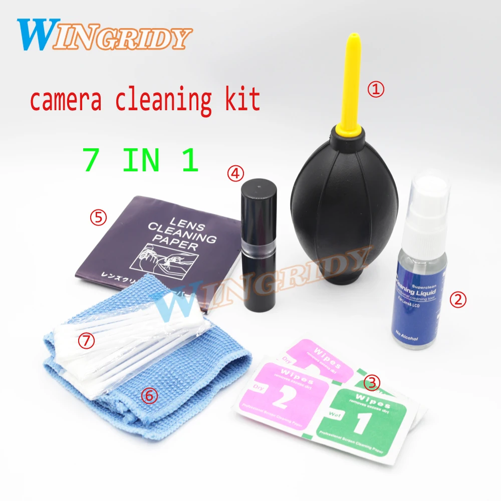 

7in1 Dust Cleaner Camera Cleaning Lens Brush Air Blower Wipes Clean Cloth kit for for Gopro Canon Nikon Sony DSLR Camcorder VCR