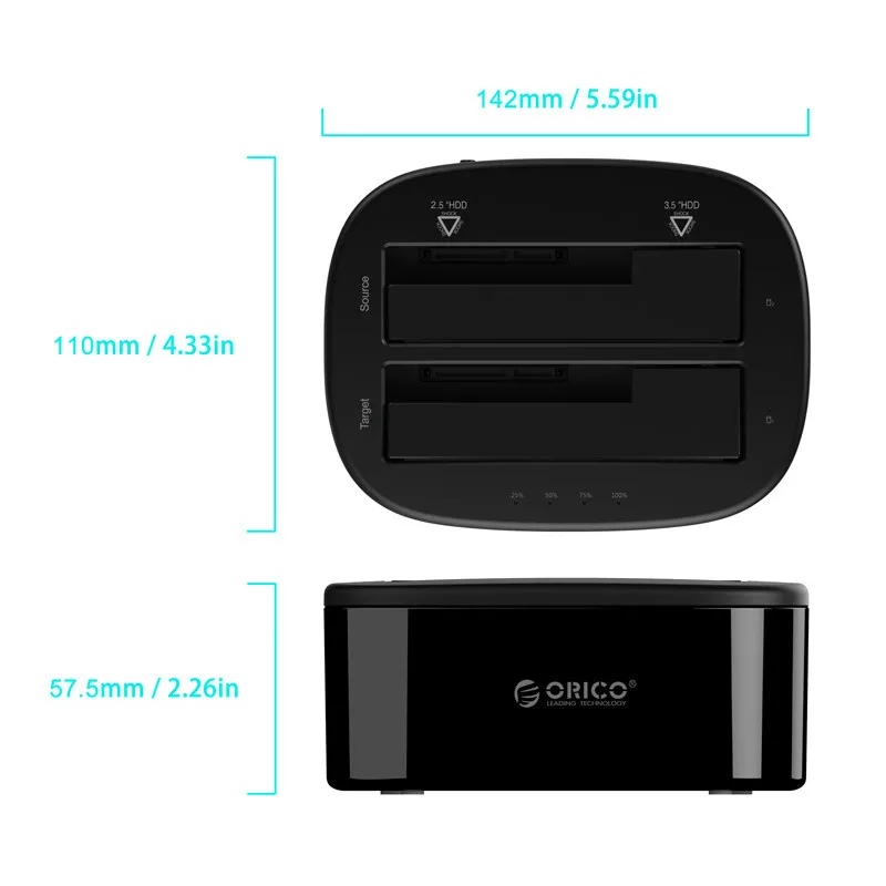  ORICO 6228US3-C 25 35 pulgadas USB 30 de alta velocidad HDD SSD carcasas de disco duro Dual-Bay Doc