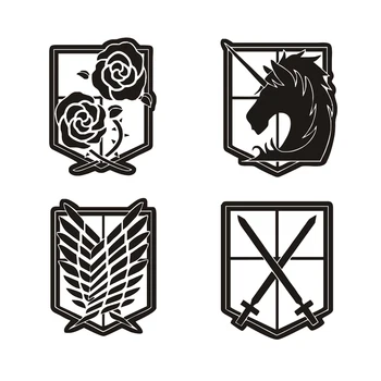 

4pcs Attack on Titan Anime Sticker Luxury Mobile Phone Laptop Sticker Car Motorcycle Decal DIY 3D Metal Stickers black/white