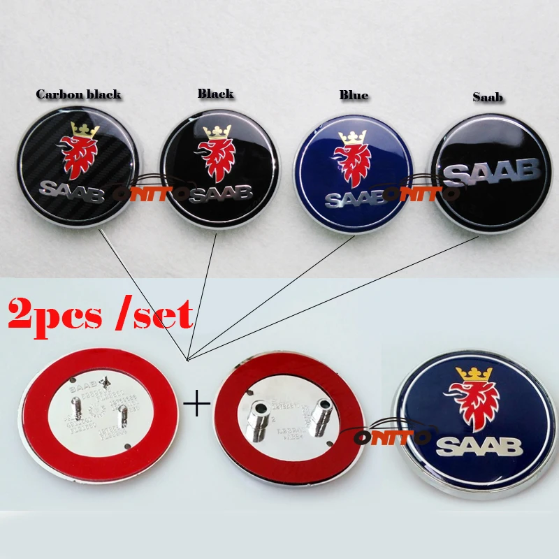 

100% 68mm carbon black black SAAB car front hood bonnet emblem rear badge sticker car emblem for 03-10 Saab 9-3 9-5 93 95