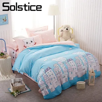 

Solstice Home Textile Kid Child Girls Bedding Sets Cartoon House Duvet Cover Set Pillowcase Kitty Flat Bed Sheets Twin Full King