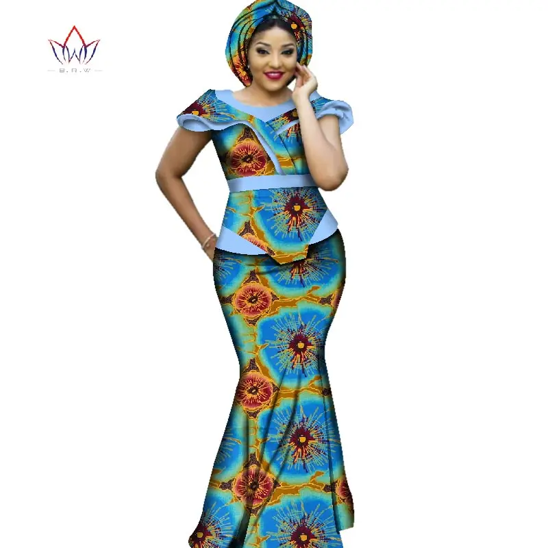 Горячая Распродажа, африканские платья Bazin, дизайн Дашики, большие размеры, женские африканские длинные платья, вечерние платья, Женский комплект одежды, WY2711