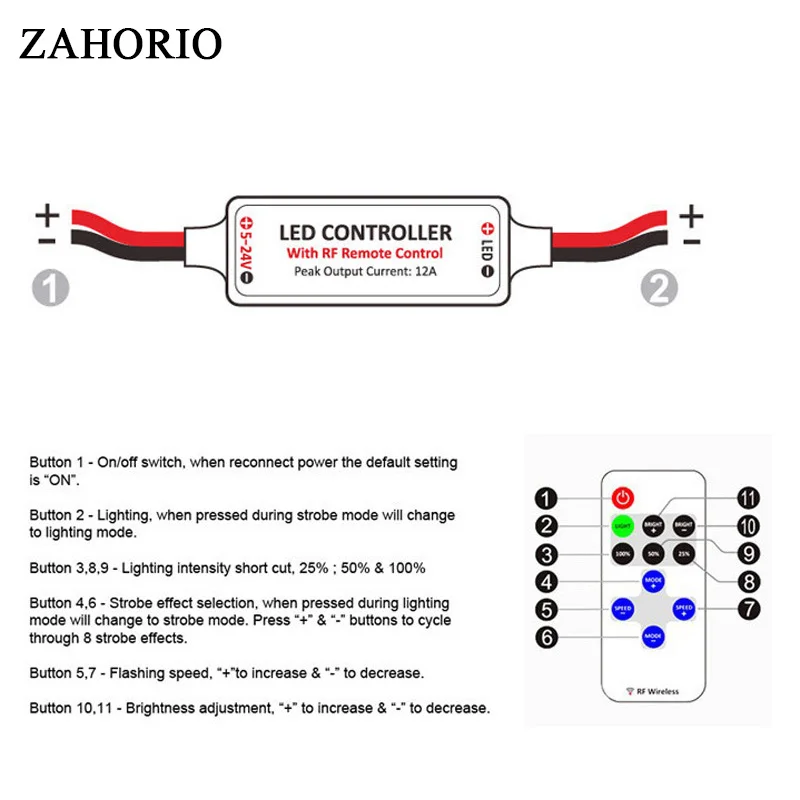 Светодиодный Одноцветный контроллер полосы DC12 24V DC/проводной разъем + 11key RF