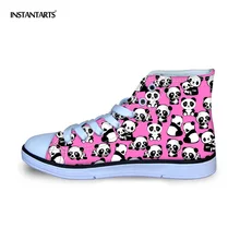 INSTANTARTS/Милая парусиновая обувь с пандой для детей; Детские кроссовки с животными; обувь с высоким берцем для девочек; спортивная прогулочная обувь для мальчиков и студентов