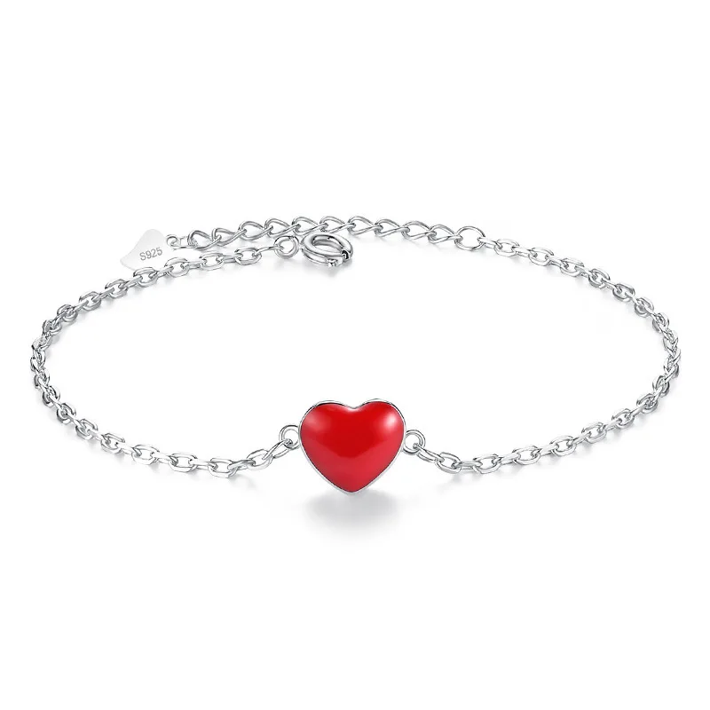 

100% 925 sterling silver romantic red love heart ladies`bracelets jewelry chain bracelet wholesale no fade Anti allergy cheap
