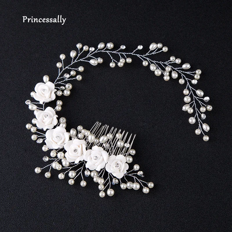 

Princessally Elegant Bridal Flower Headwear Flower Pearl Fashion Pearl Flowers White Wedding Accessories For Bridesmaid Flowers
