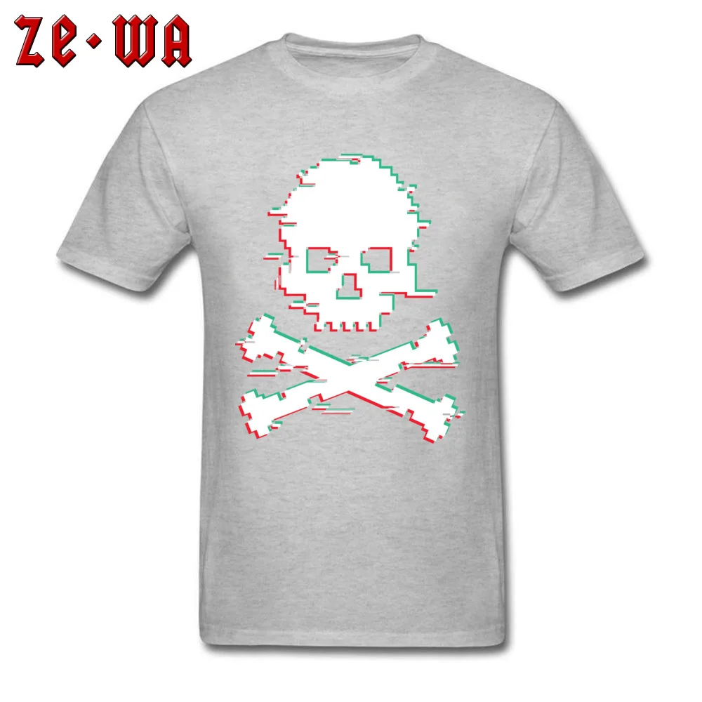 New Coming Men T Shirts Crew Neck Short Sleeve 100% Cotton Crossbones stereo glitch effect T Shirt Cool Tops & Tees Crossbones stereo glitch effect grey