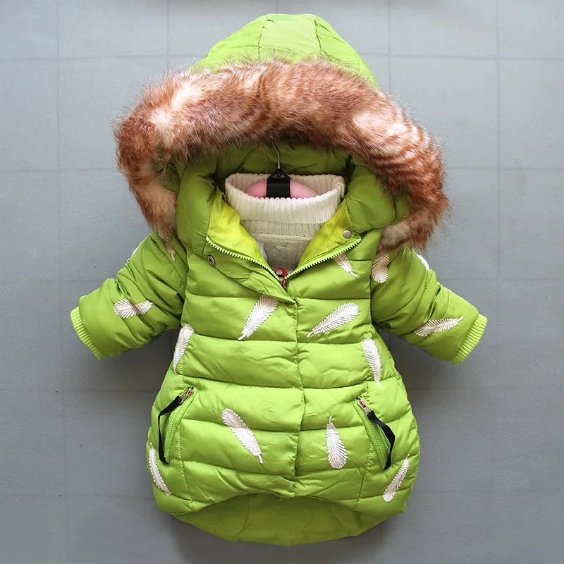 BibiCola/зимняя хлопковая верхняя одежда для маленьких девочек; casaul; одежда с капюшоном для малышей; теплые плотные пуховики; парки; зимний костюм; пальто для младенцев; куртки - Цвет: Зеленый