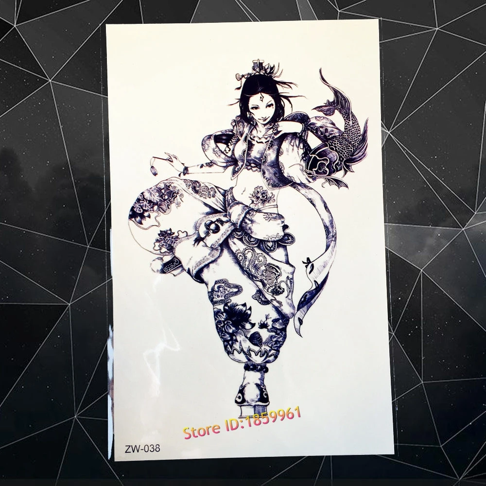 

New Sexy Body Painting Large Waterproof Fake Tattoos AZW038 Comic Anime Women Harajuku Flash Temporary Tattoo Sticker Arm Sleeve