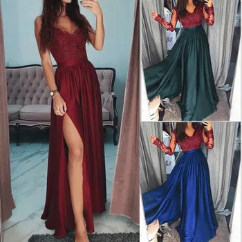 

Women Formal Long Skirt High Split Satin Pleated Evening Party Bridesmaid Wedding( Not Dress)