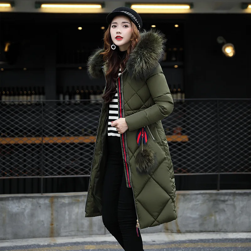 

2017 winter woman cotton long basic jacket women hooded fur collar casaco fecoat warm manteau hiver femme slim fit coats&jackets