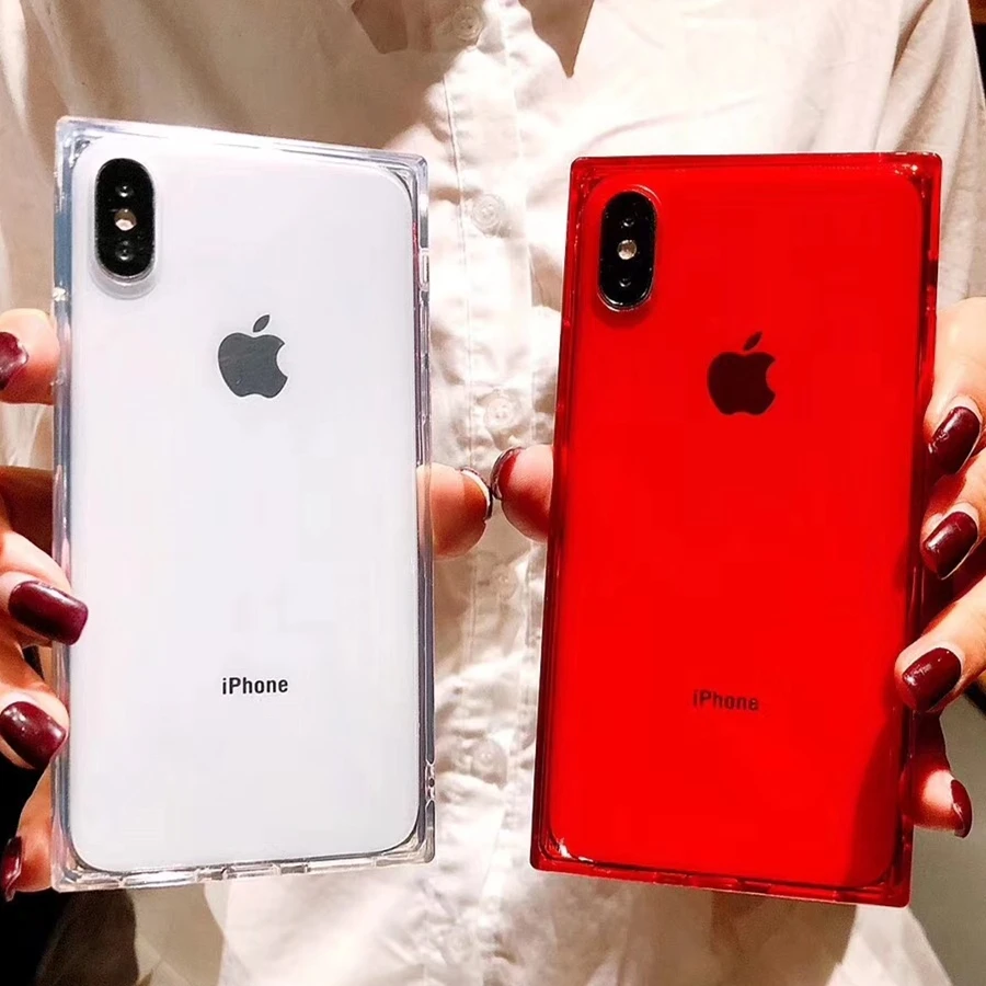 

Transparent Square Phone Case For iPhone X 6 6S 7 8 Plus Clear Soft TPU Anti-Shock Back Cover For iPhone XR XS Max Covers