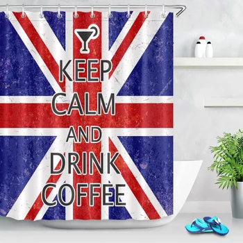 

Keep Calm And Drink Coffee British Flag Printing Shower Curtains Funny Bath Curtain for Bathroom Extra Long Fabric Bath Screen