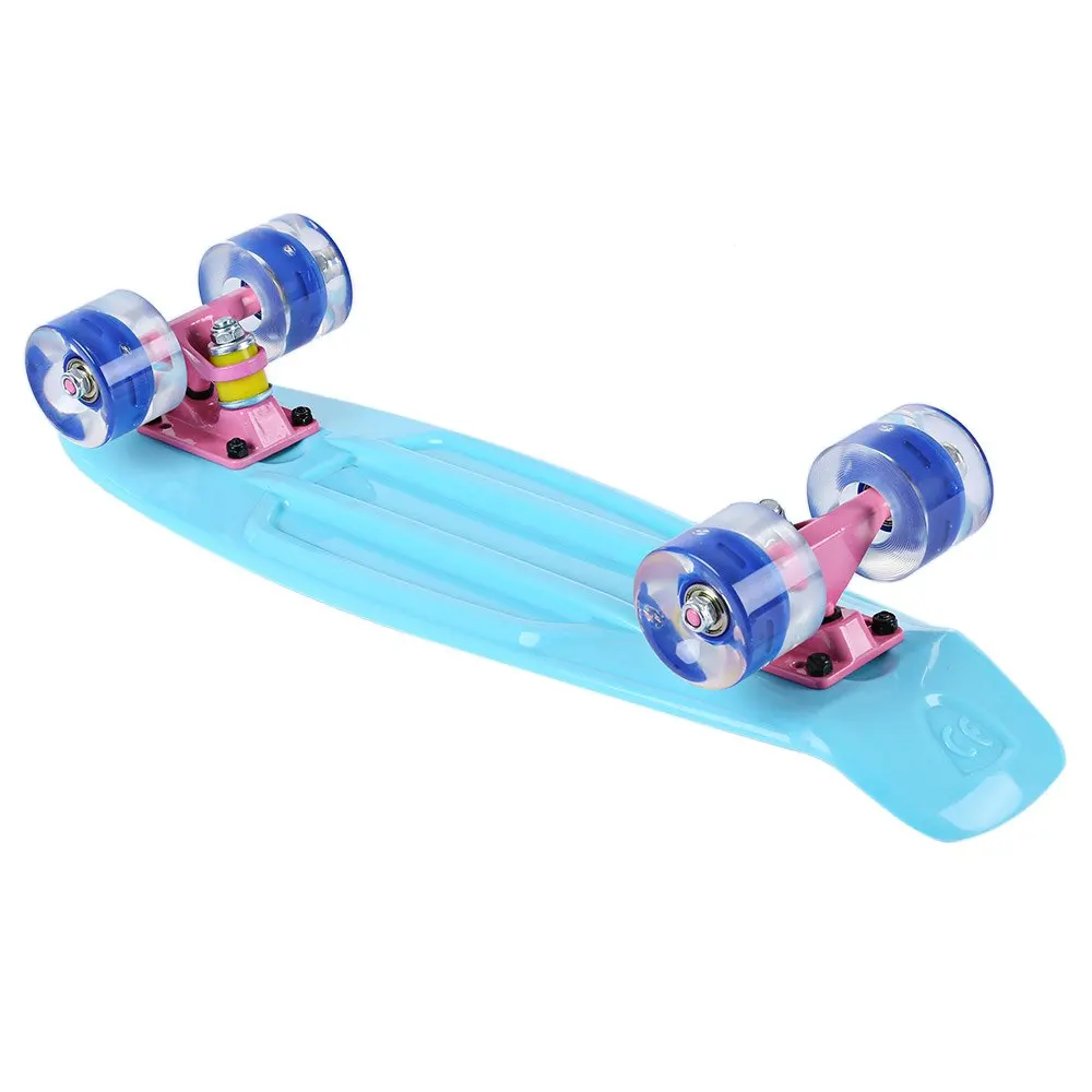 22 дюйма мини крейсер скейт доска с светодиодный мигающие колеса Банан Стиль длинная доска пастельный цвет Рыба скейтборд 5 цветов