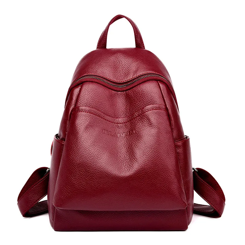 Женские рюкзаки из искусственной кожи высокого качества, школьная сумка, студенческие рюкзаки, женские сумки через плечо, кожаная посылка mochila - Цвет: Красный